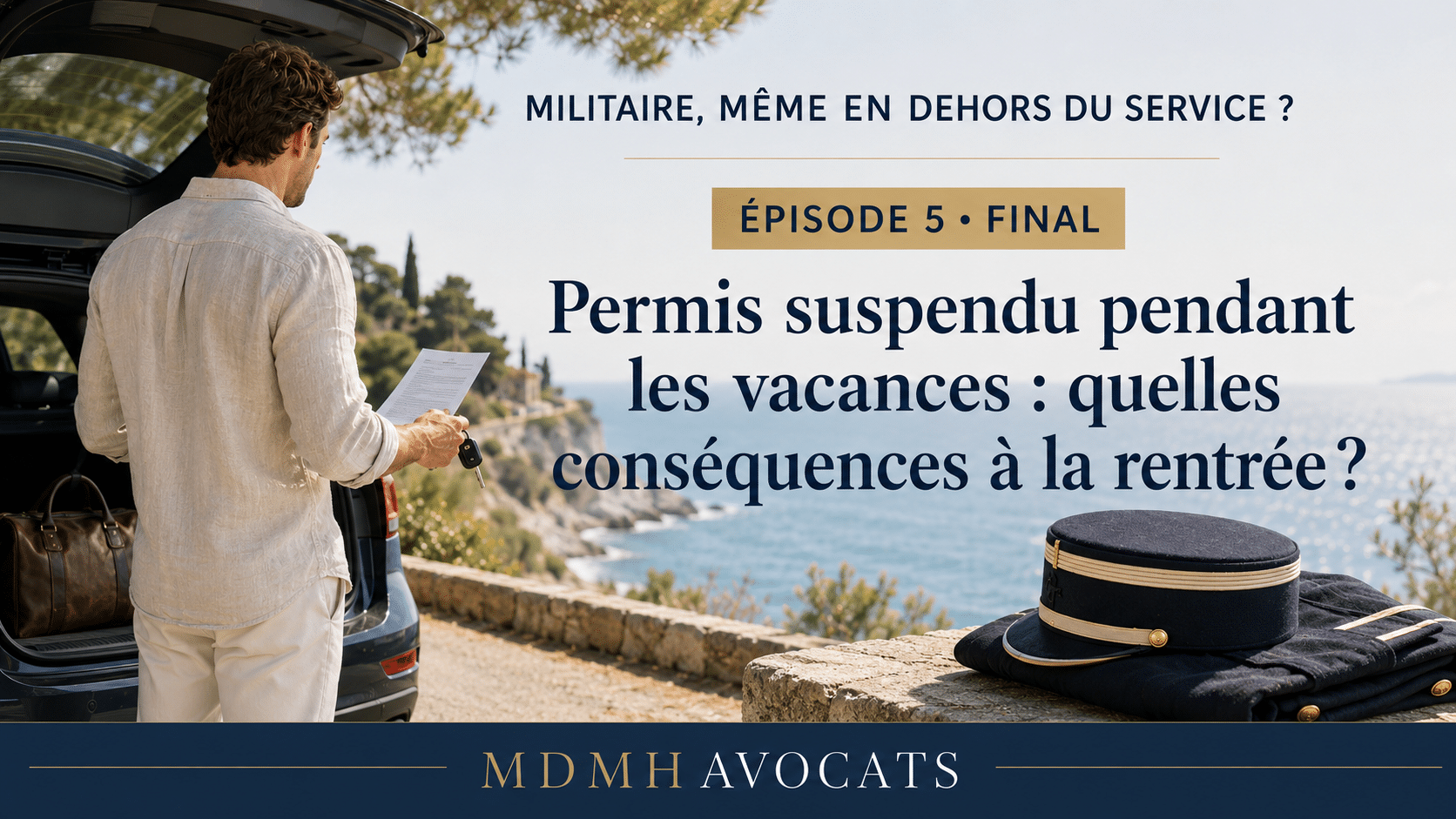 Militaire en vacances tenant ses clés de voiture et une notification de suspension du permis